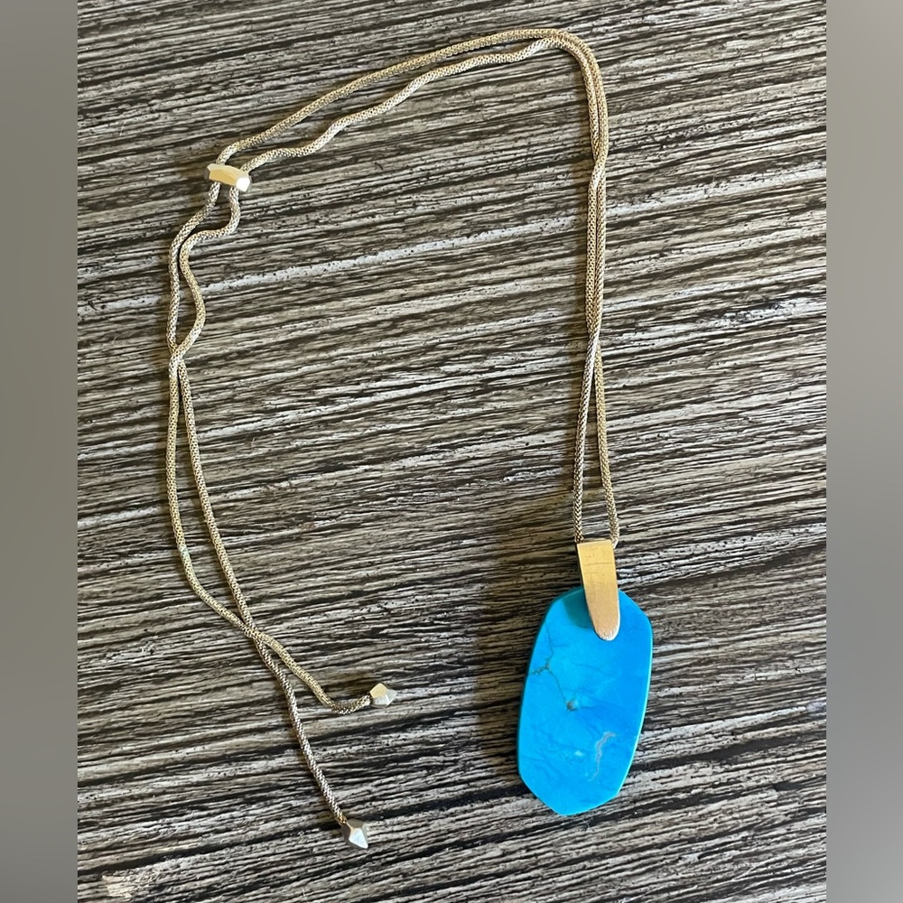 Kendra Scott Inez Gold Long Pendant Necklace in Aqua Howlite